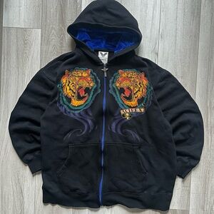 Vintage Avirex Zip Up Hoodie With Velour Lined Hood Size XL